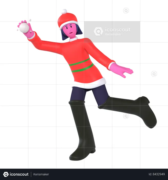 Christmas Girl Enjoying Snow Fight  3D Icon