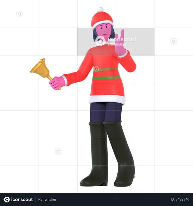 Christmas Girl Holding Christmas Bell  3D Icon