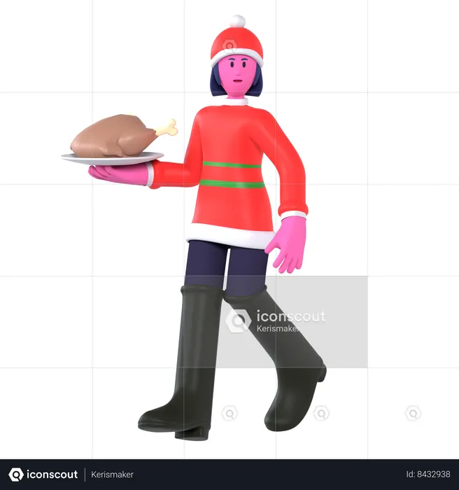 Christmas Girl Taking Christmas Dinner  3D Icon