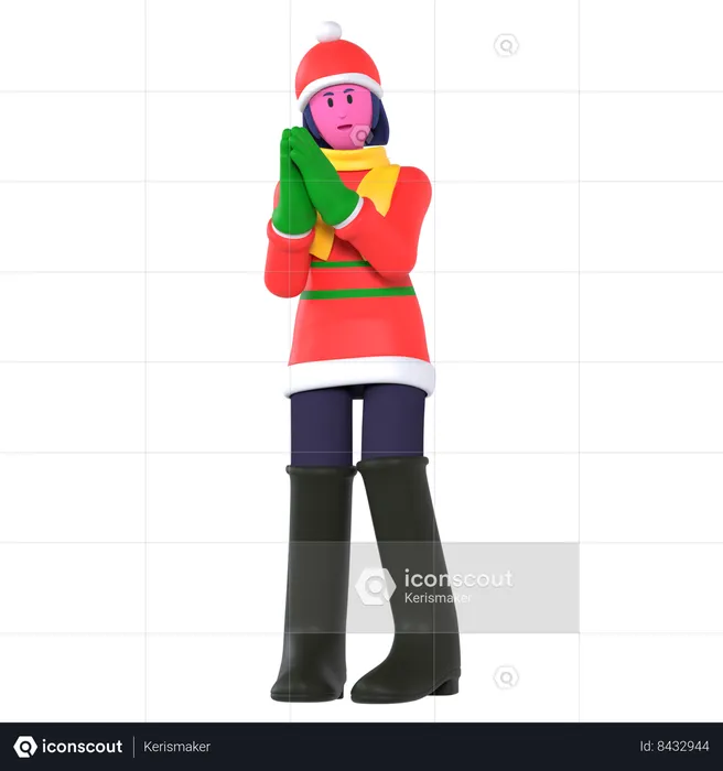 Christmas Girl Wearing Winter Outfit  3D Icon