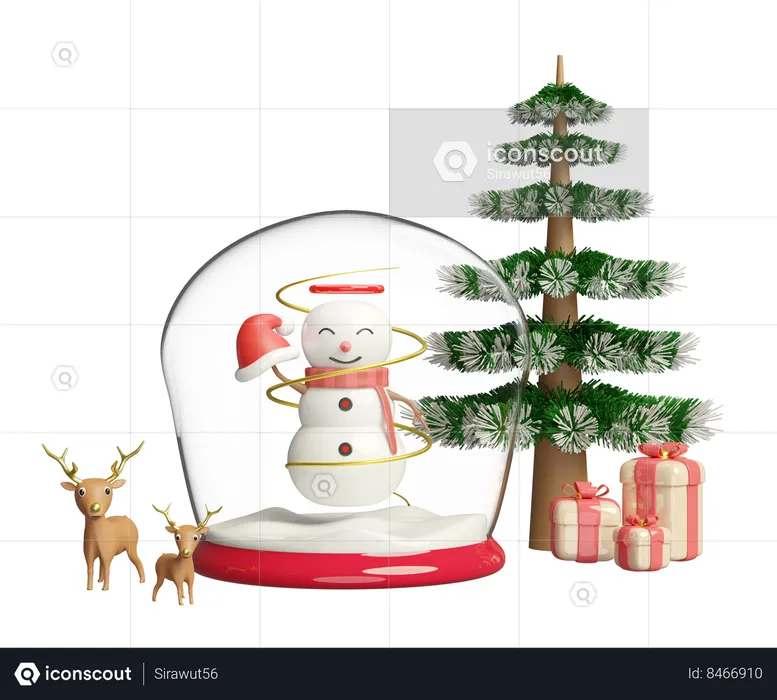 Christmas globe for reindeer as christmas present  3D Illustration