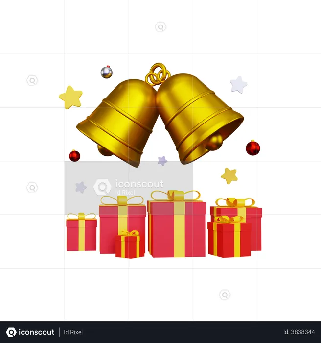 Christmas golden bell  3D Illustration