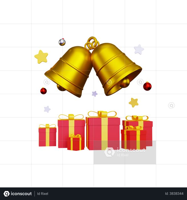 Christmas golden bell 3D Illustration