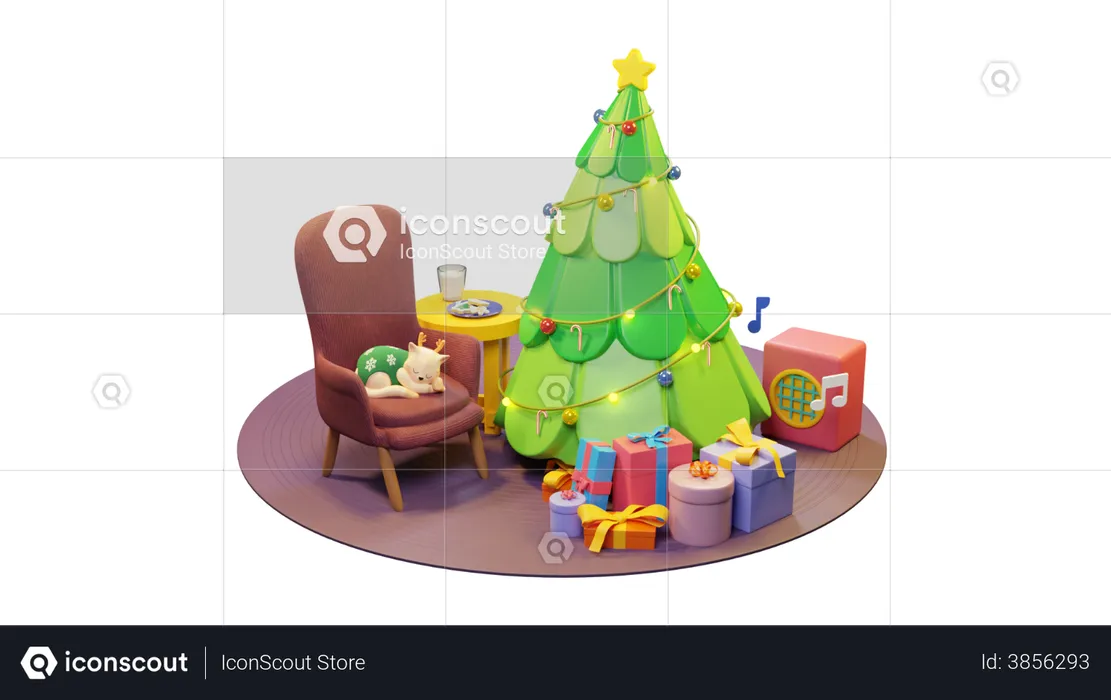 Christmas Indoor Room  3D Illustration