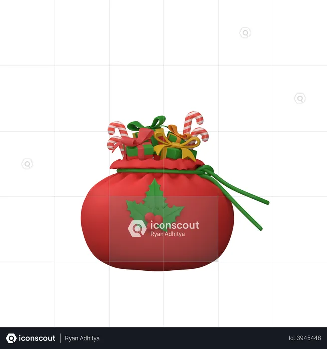 Christmas Santa Gift with mistletoe  3D Illustration