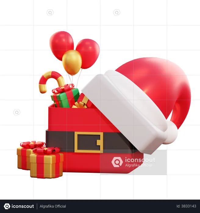 Christmas Santa Giftbox And Balloon  3D Illustration