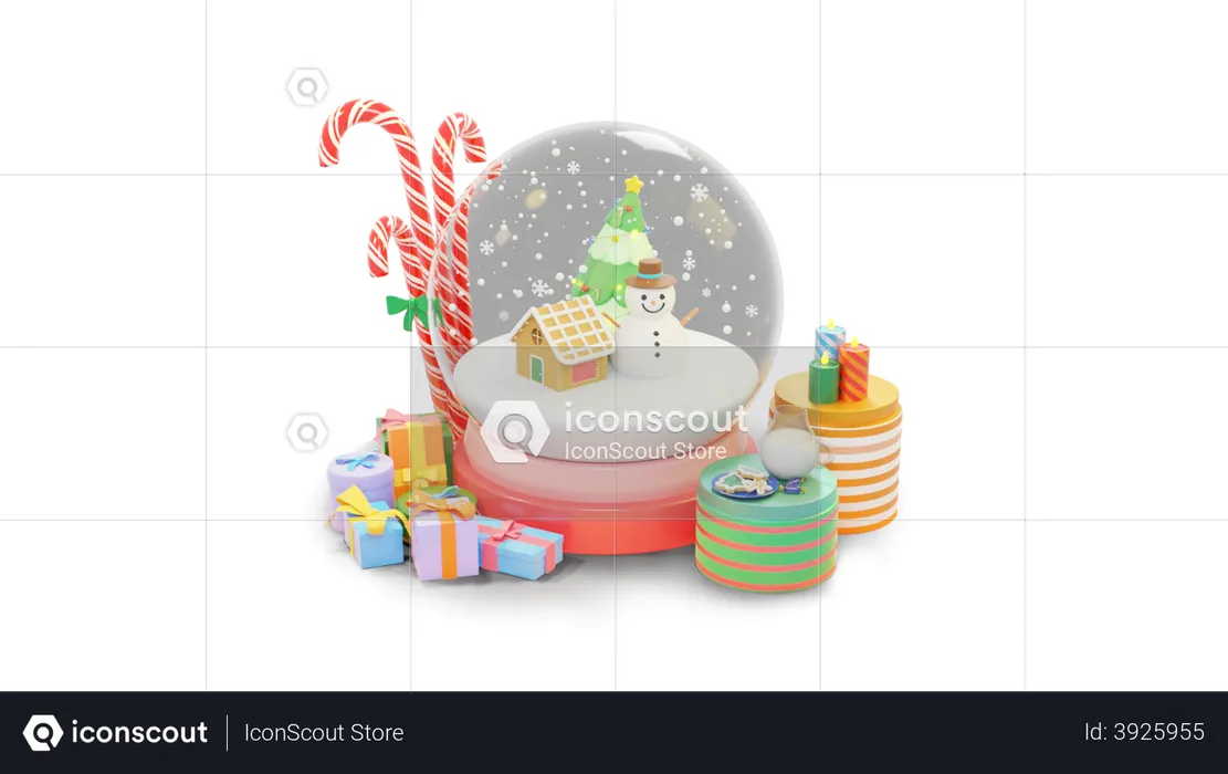 Christmas snow globe  3D Illustration