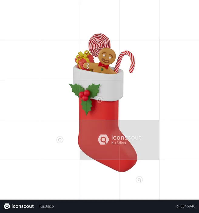 Christmas Sock With Gifts  3D Icon