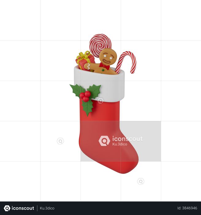 Christmas Sock With Gifts 3D Illustration