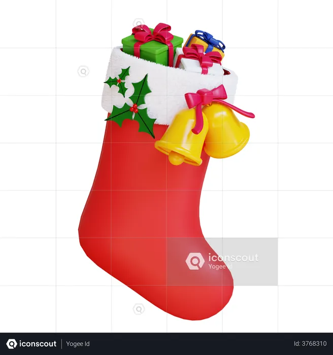 Christmas Socks Leaves Gift  3D Illustration