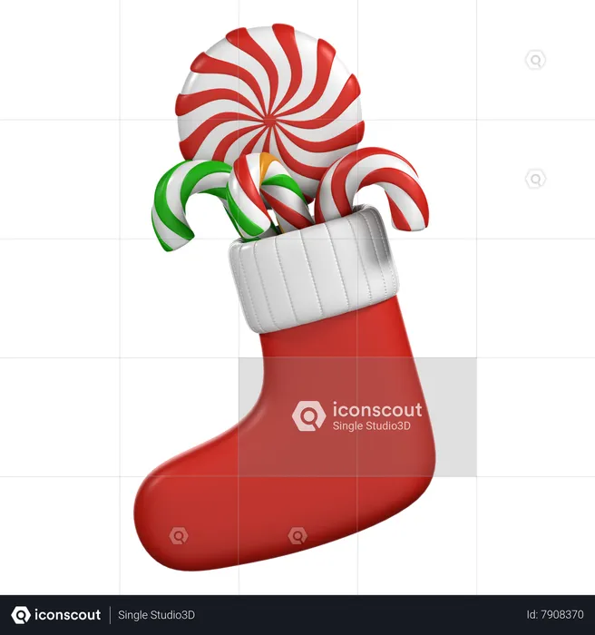 Christmas Socks With Candy Cane  3D Icon