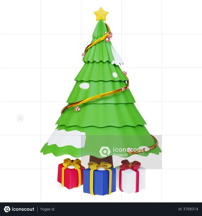 Christmas Tree And Gift  3D Illustration