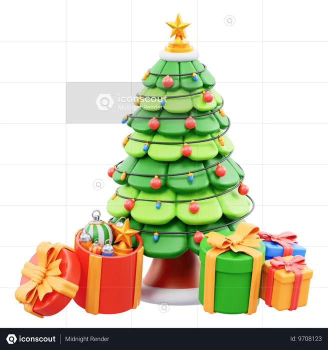 クリスマスツリーとプレゼント  3D Icon