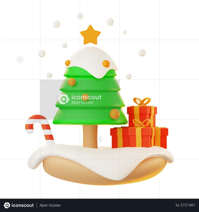 Christmas Tree And Gifts  3D Icon