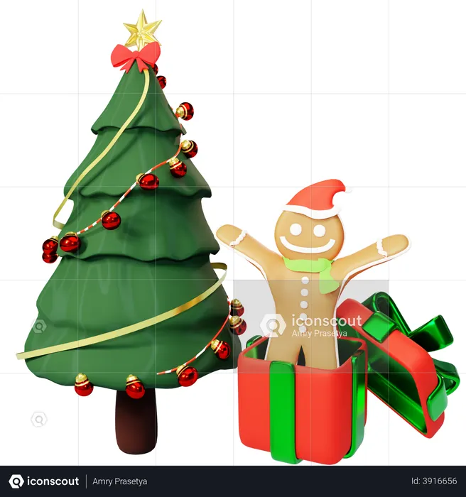 Christmas tree and gingerbread  3D Illustration