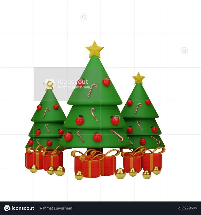 Christmas Tree With Gift  3D Illustration