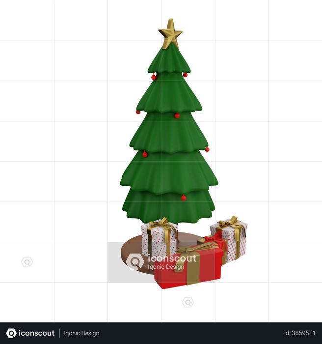 Christmas Tree With Gifts 3D Illustration
