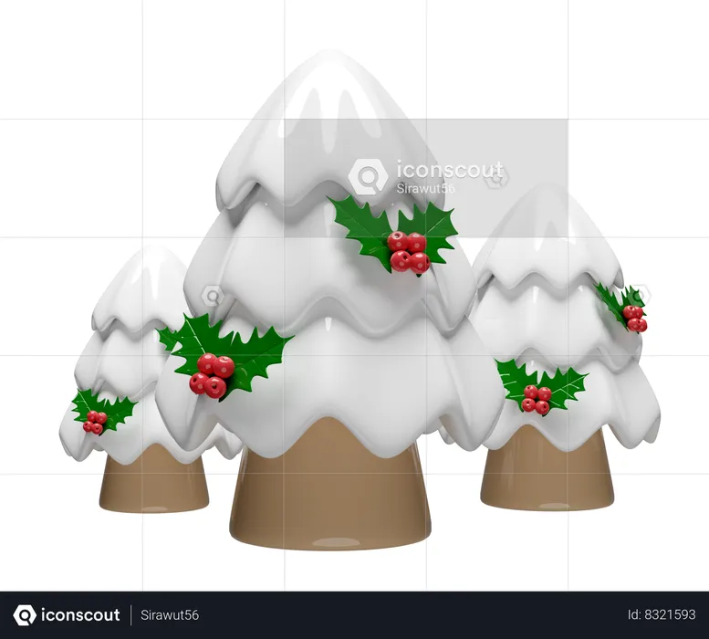 Christmas Tree With Holly Berry Leaves  3D Illustration
