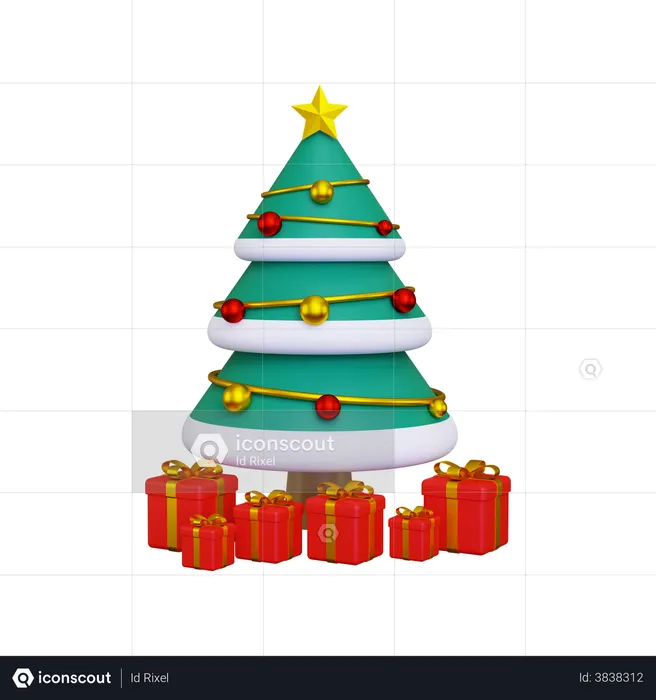 Christmas tree with red gift boxes  3D Illustration