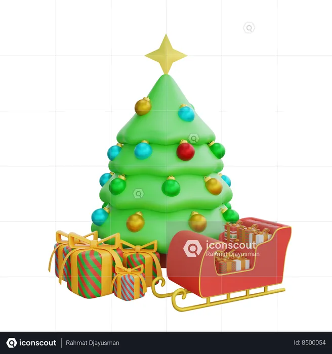 Christmas Tree With Sledge  3D Icon