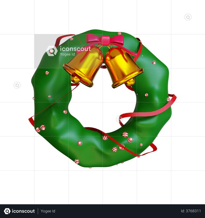 Christmas Wreath And Bell 3D Illustration