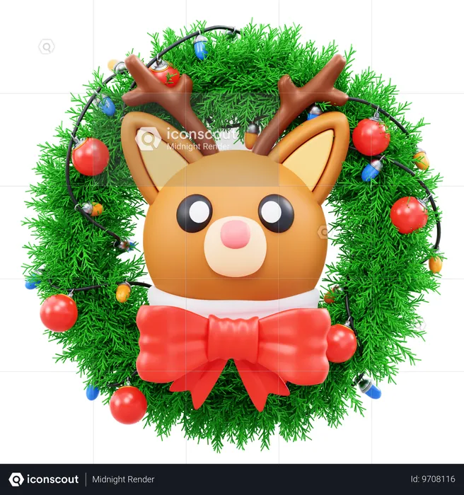 Christmas Wreath And Deer  3D Icon