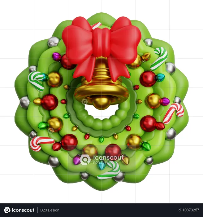 Christmas Wreath With Bell  3D Icon