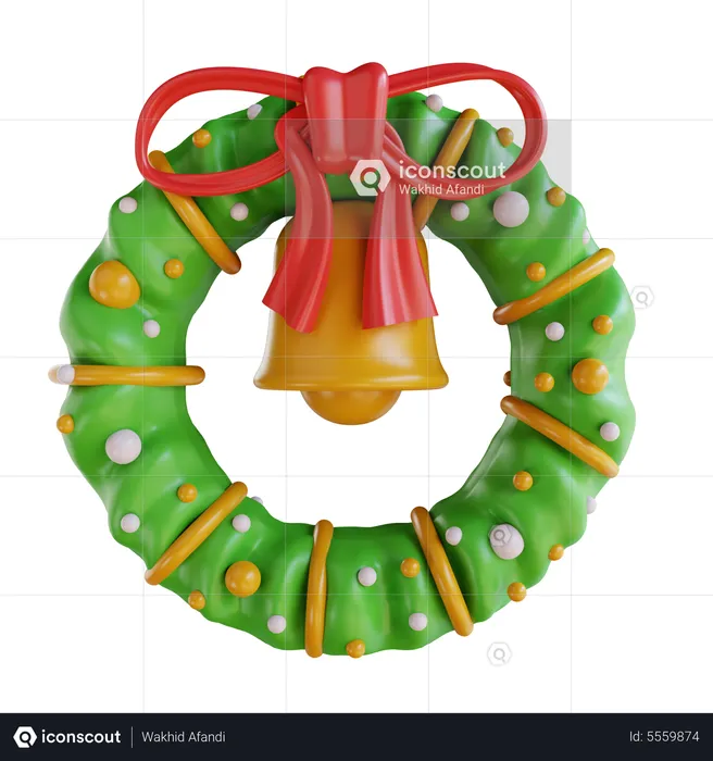 Christmas Wreath With Bells  3D Icon