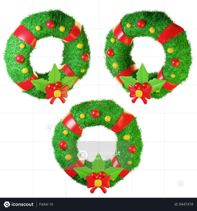 Christmas Wreath With Flowers  3D Icon