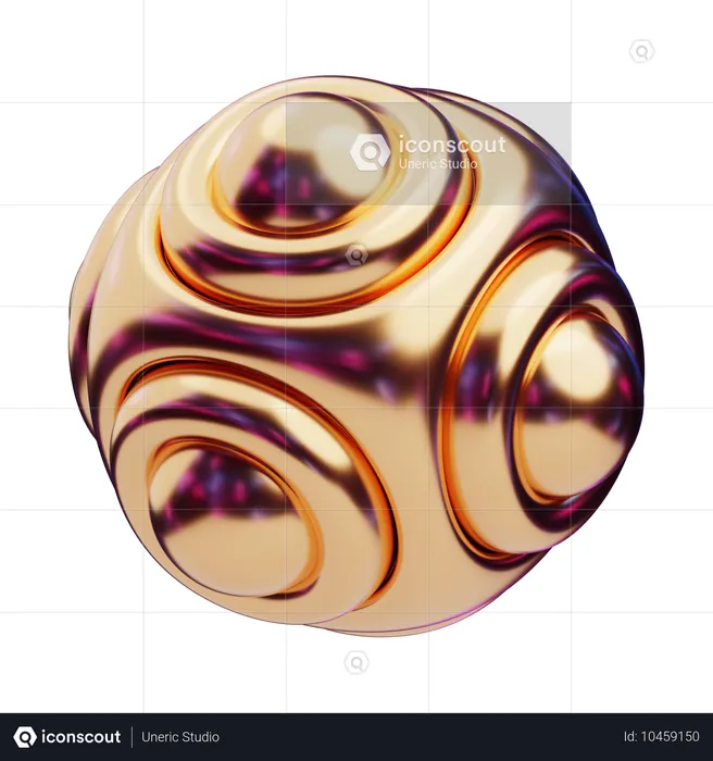 Chromatic Abstract Golden Orb With Layered Grooves  3D Icon