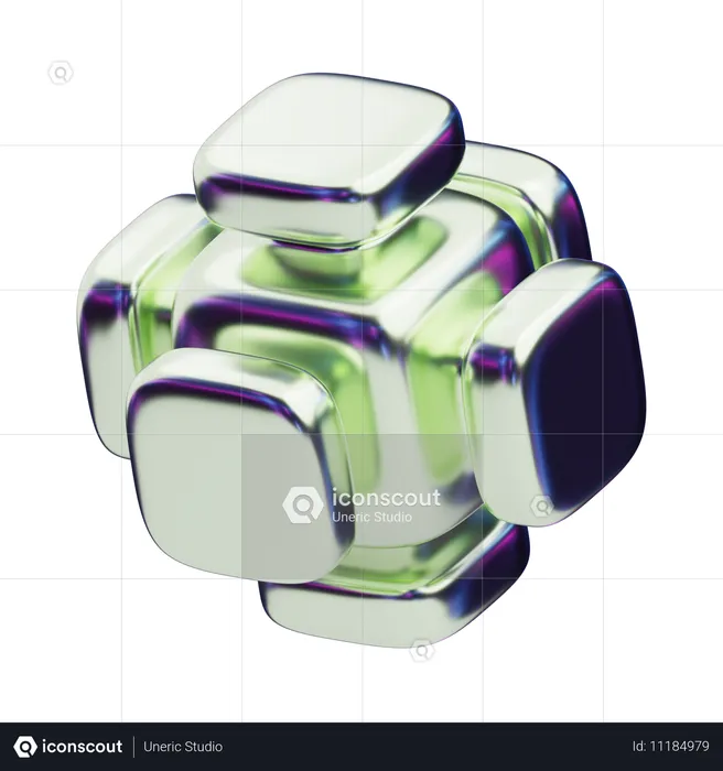 Chromatic Abstract Metallic Core Cube  3D Icon