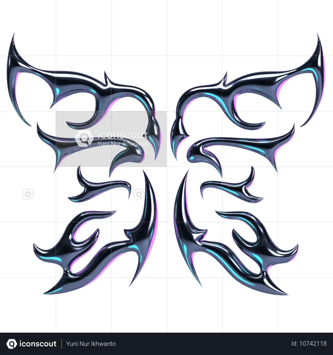 Chrome Butterfly Tribal Emblem  3D Icon