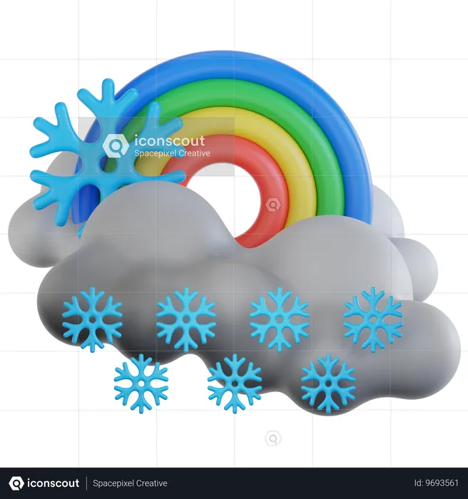 Chutes de neige nuageuses avec arc-en-ciel  3D Icon