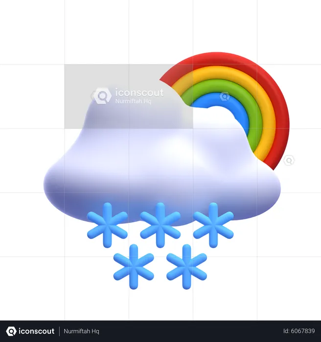 Chutes de neige nuageuses avec arc-en-ciel  3D Icon