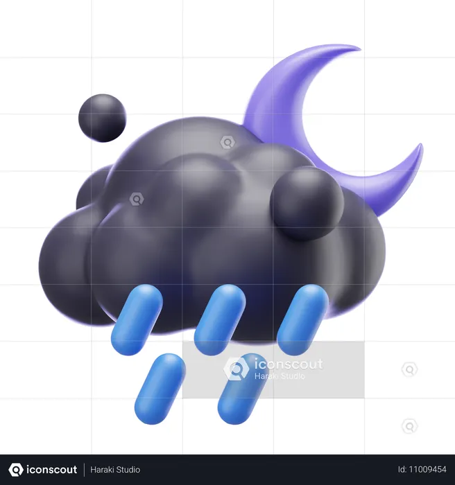 Chuva forte a noite e lua  3D Icon