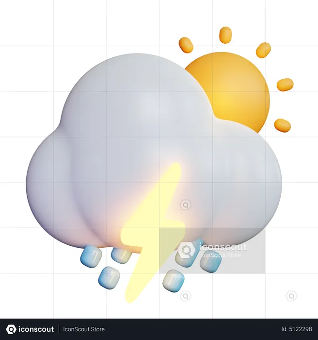 Chuva relâmpago com sol  3D Icon