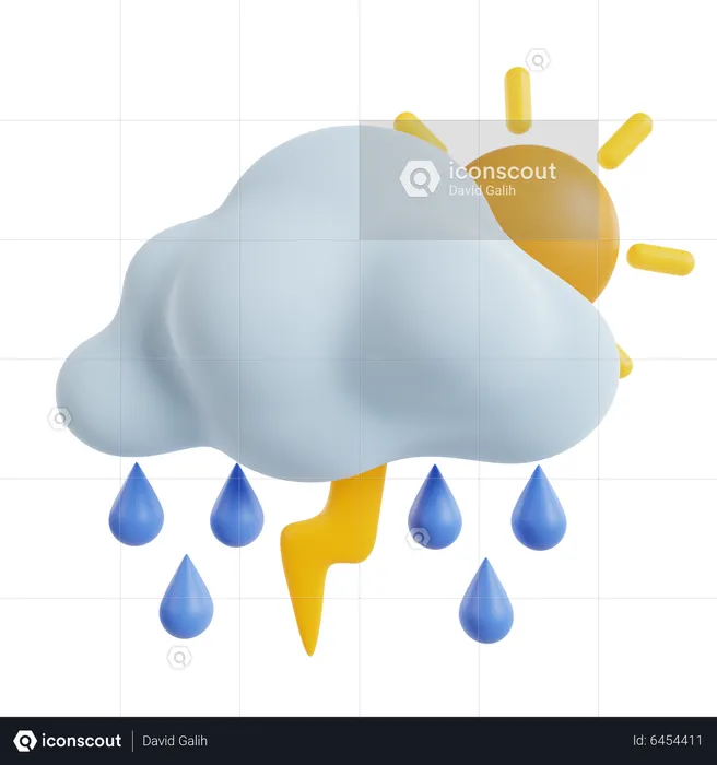 Chuva relâmpago durante o dia  3D Icon