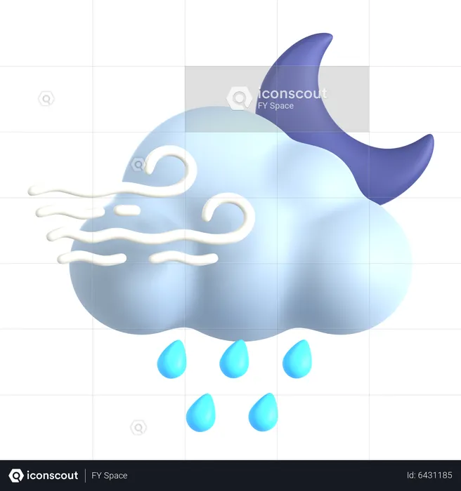 Chuva torrencial à noite  3D Icon