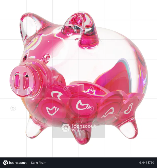Chz Clear Glass Piggy Bank With Decreasing Piles Of Crypto Coins  3D Icon
