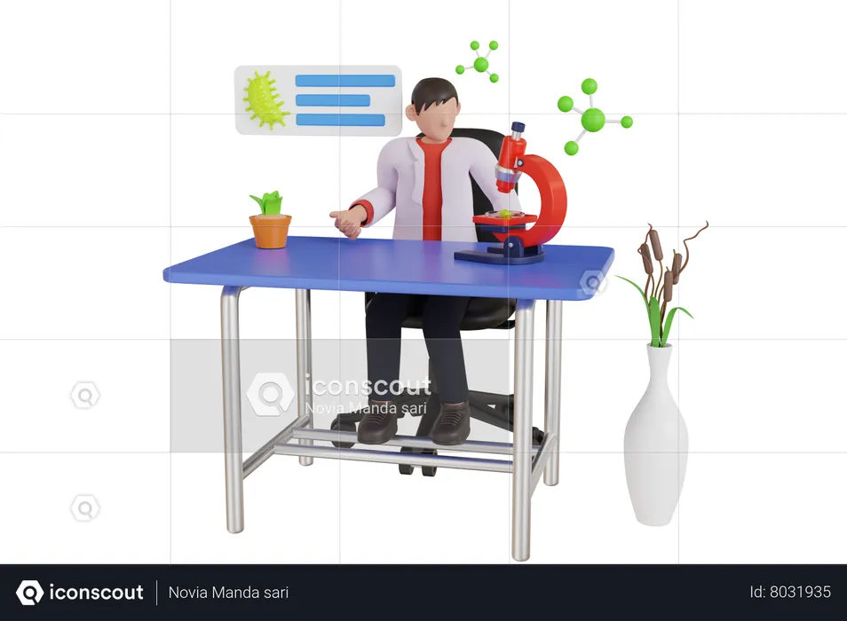 Científico profesional haciendo análisis en laboratorio.  3D Illustration