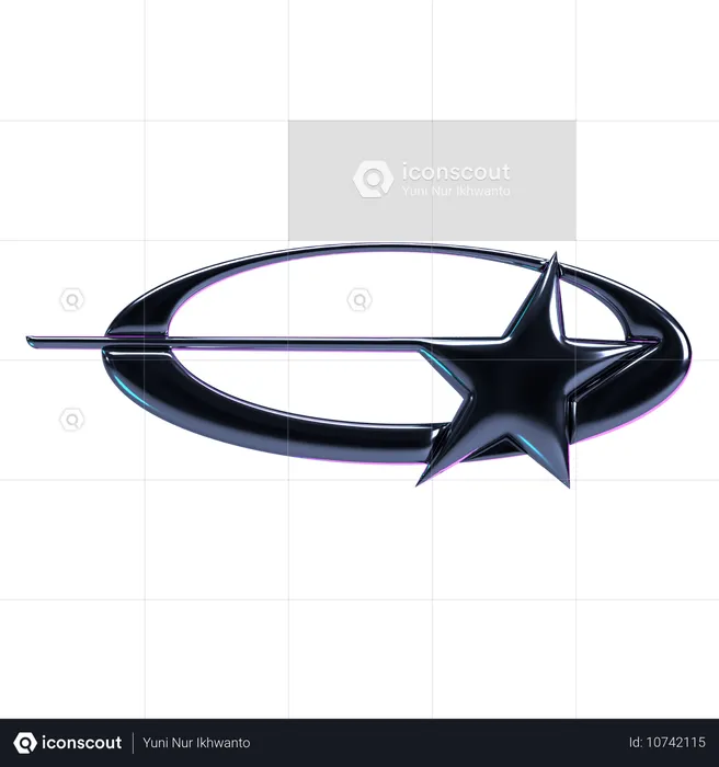 Circular Chrome Ring With Star  3D Icon