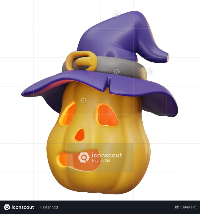 Citrouille avec chapeau de sorcière  3D Icon