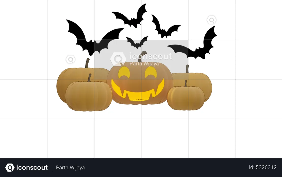 Citrouille et chauve-souris  3D Icon