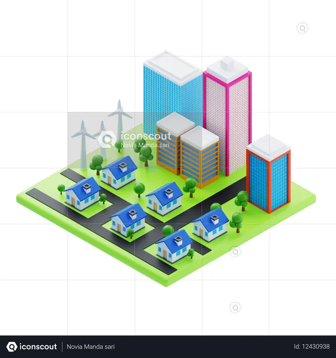 City With Homes  3D Icon