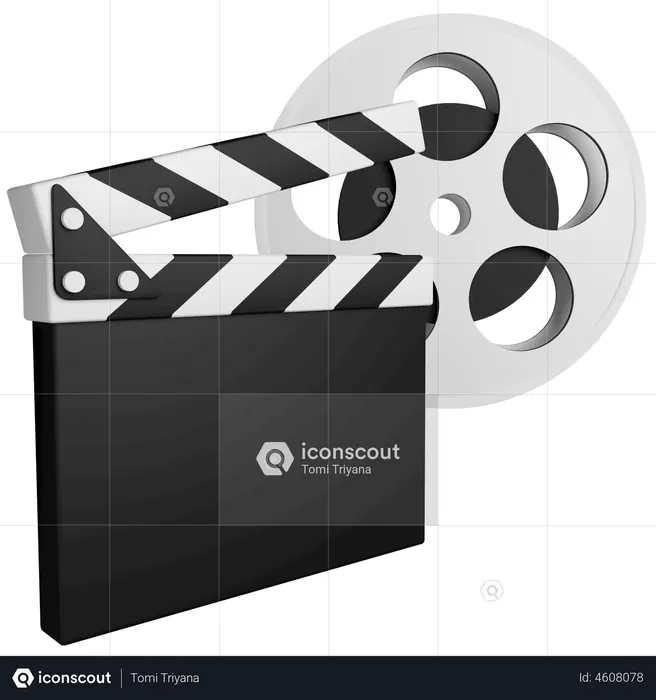 Clapper Board And Film Roll  3D Illustration