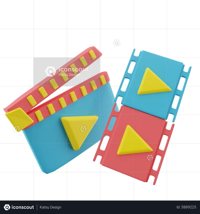 Clapperboard and Movie Roll  3D Icon