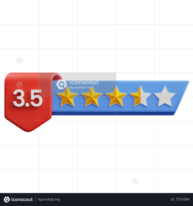 Classificação de três vírgula cinco estrelas  3D Icon