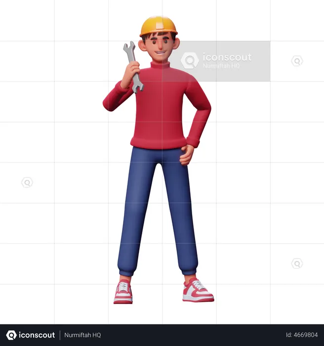 Homme de service tenant une clé  3D Illustration