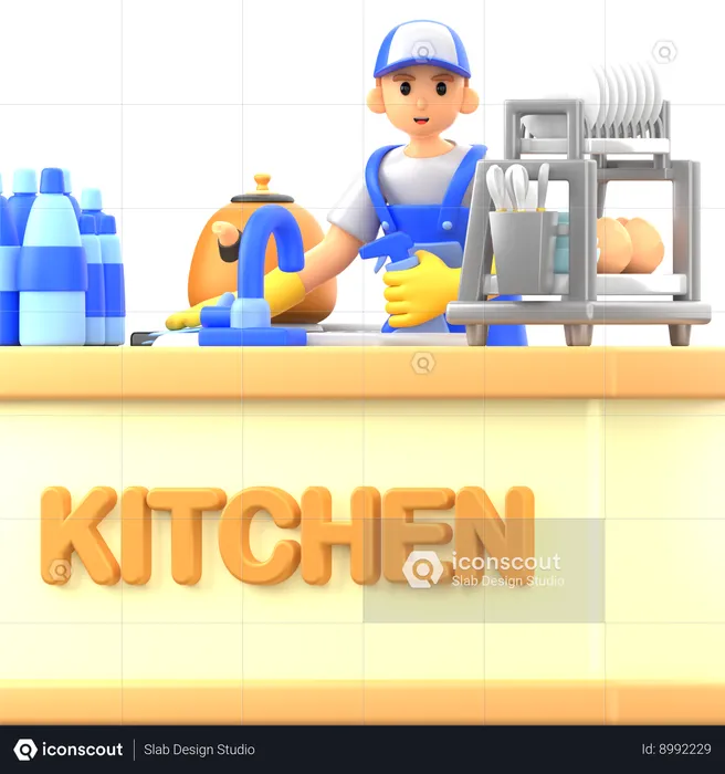 Cleaning Kitchen  3D Illustration