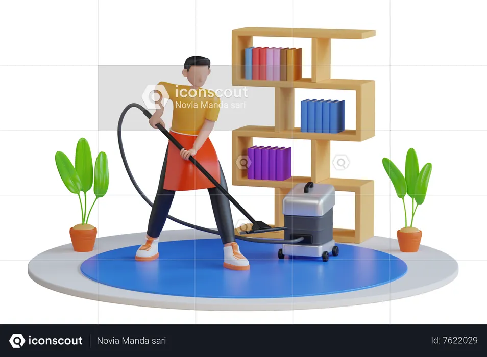 Cleaning service man with vacuum cleaner  3D Illustration